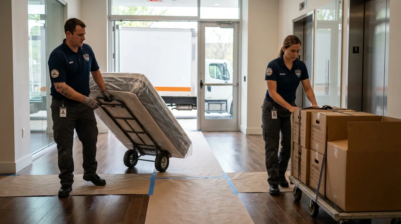 Professional apartment movers loading elevator in Seabeck, WA
